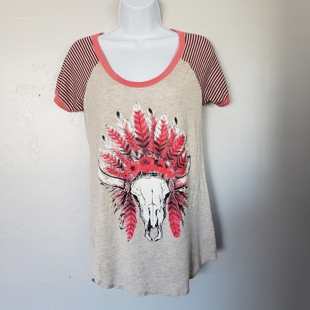 Zutter Beige Pink Skull Headress Top Stripes Small